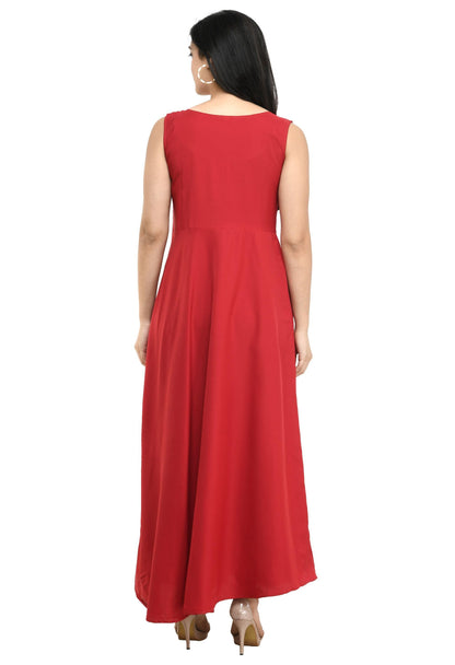 Oceanista Women's Crepe Embellished Red Maxi Dress – Elegant Partywear.